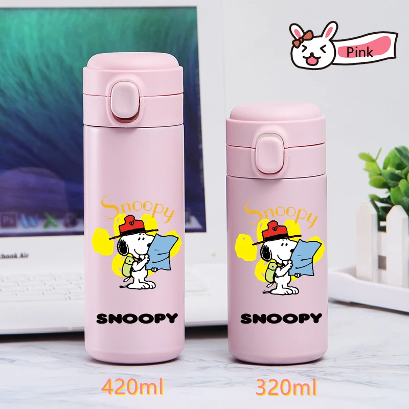 320/420Ml Snoopy Roestvrijstalen Waterbeker Vacuüm Thermos Beker Reizen Draagbare Cartoon Kinderen Drinkbeker Sport Water Botle