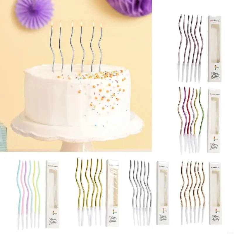 6pcs เทียนเค้กสีสันสดใสแบบโค้งสีทองหรูหราสำหรับวันเกิดและอาบน้ำเด็กถ้วยเค้กตกแต่งงานปาร์ตี้ HX6C