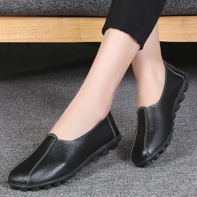 2023 New Spring Women Flat Shoes Genuine Leather Ladies Casual Shoes Comfortable Mocasines Shoes Female Slip on Loafers Size 42