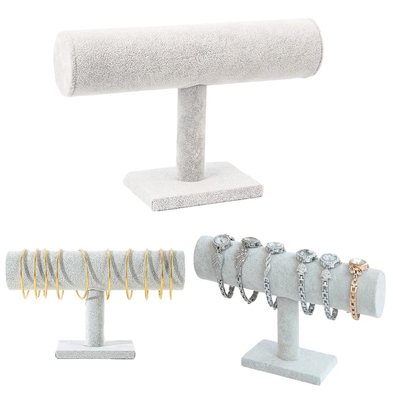 

1PC T-Bar Bracelet Holder Minimalist Elegant Velvet Watch Hairband Chain Stand Rack Countertop Showcase Home Boutique Favors ZYF