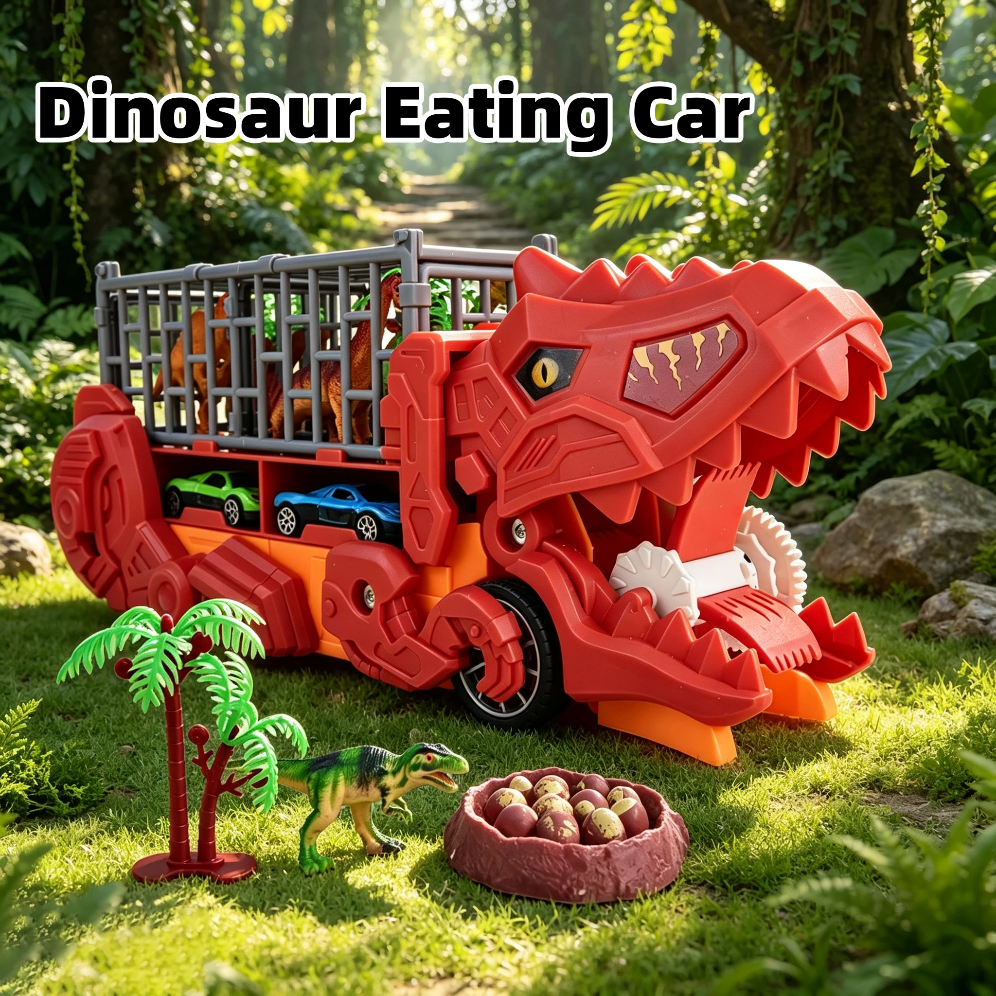 Dinosaur Devouring Track Toy Car, Transforming Car, Sliding and Launching Alloy Small Car, Boy's Birthday Gift, Alloy Car
