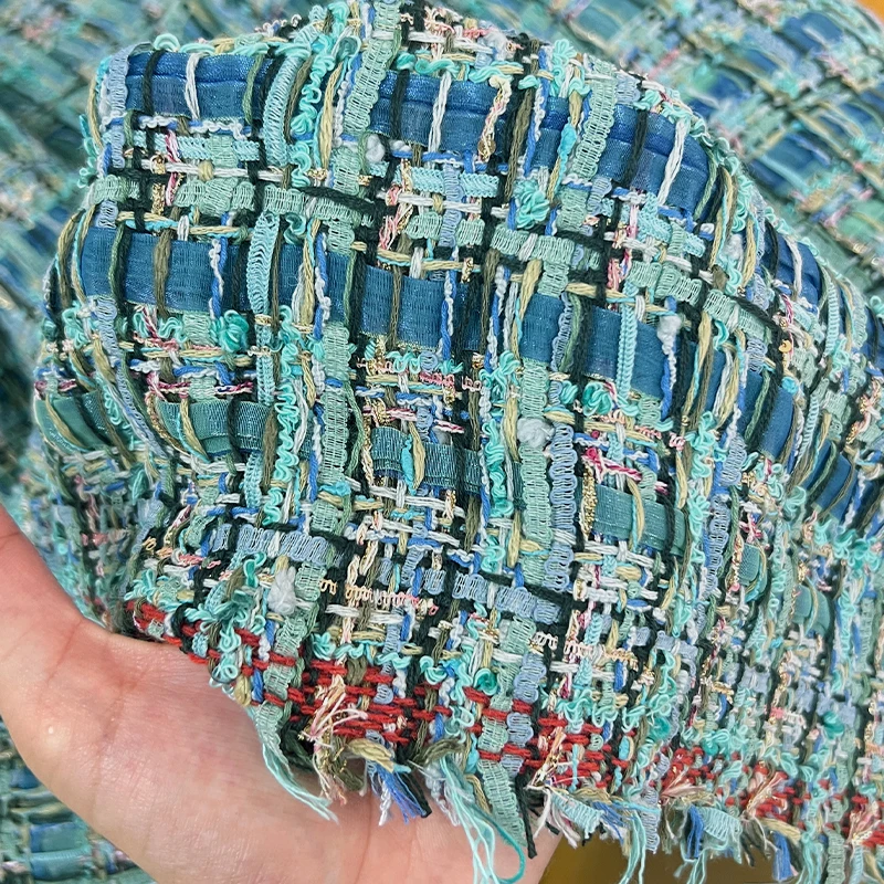 Red raspberry 630g Green and blue woven ribbon weaving 80% cotton; 5% wool; 15% polyester fabrics clothes Garment sewing materia