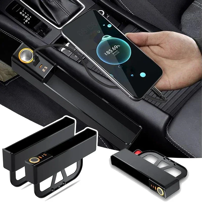 Car Seat Gap Storage Box Multi-functional Car Seat Gap Organizer with Charge Port Auto Central Control Gap Strip Car Accessories