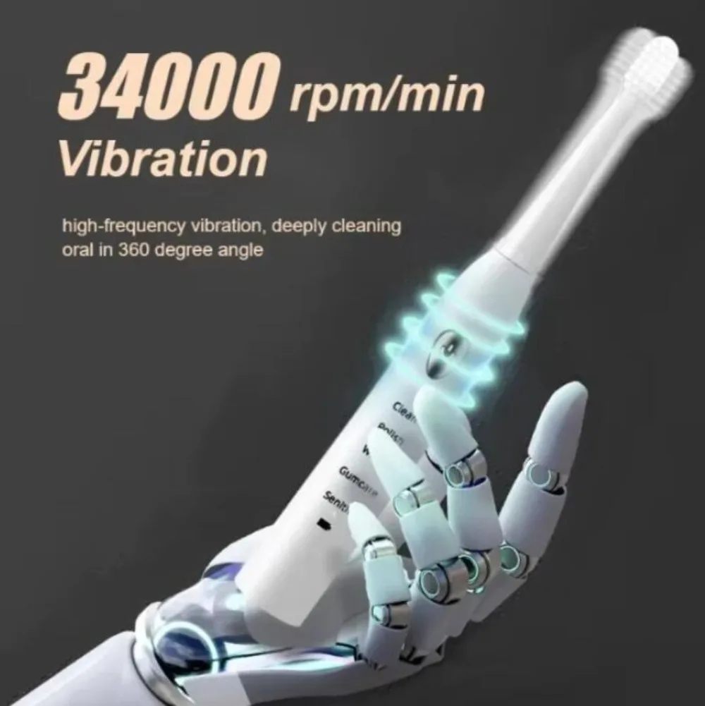 Sonic Electric Toothbrush Set for Adults Six Speed Mode Waterproof Soft Brush Head USB Rechargeable High Frequency Cleaning