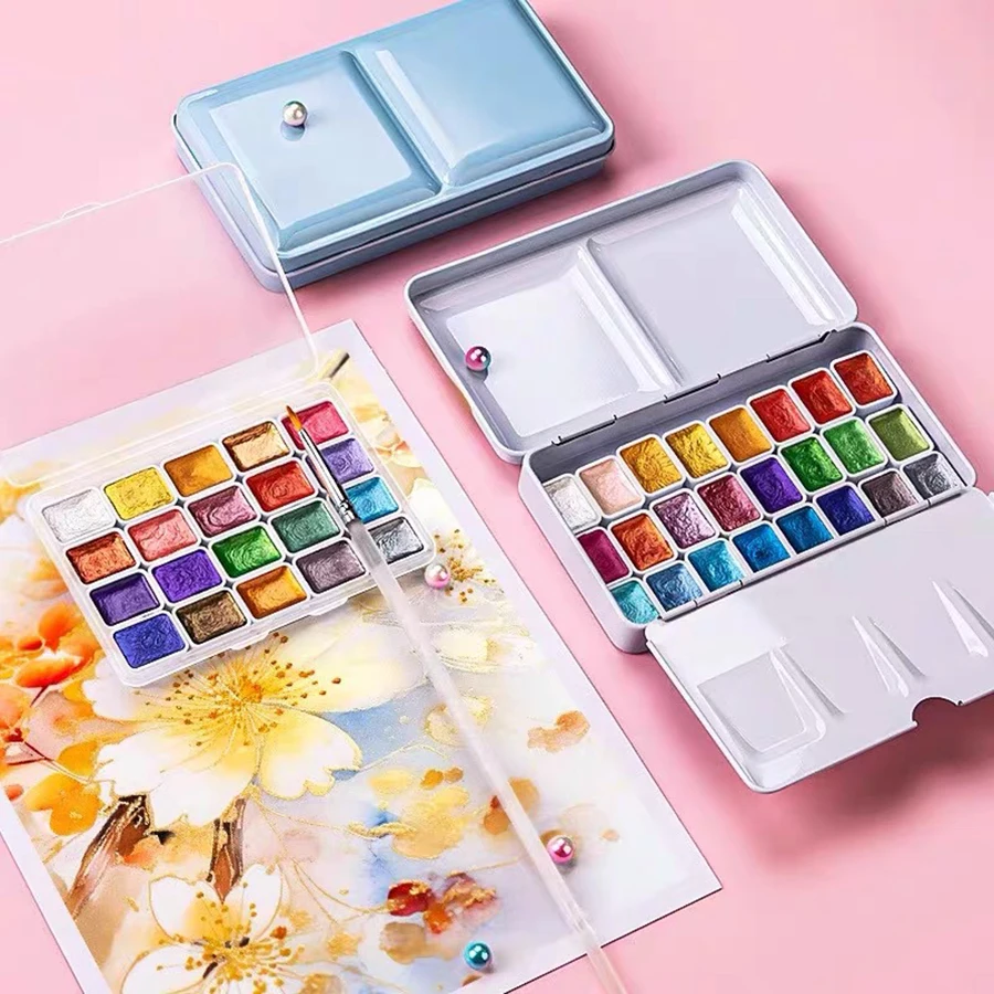 

Pearl Light watercolor set, 24 bright colors, fade resistant, perfect for Chinese art, thangka, calligraphy and painting - sturd