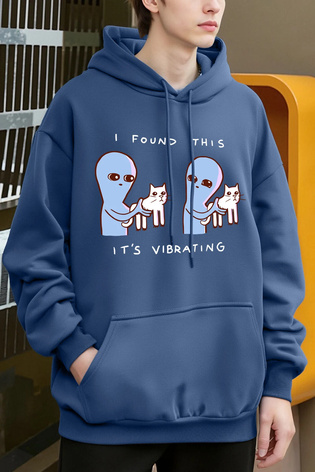 Katze Gefangen Von Aliens Muster Männer Hoodies Hip Hop Tasche Hoody Straße Herbst Mode Sportswears Fleece Lose Kleidung Casual Tops