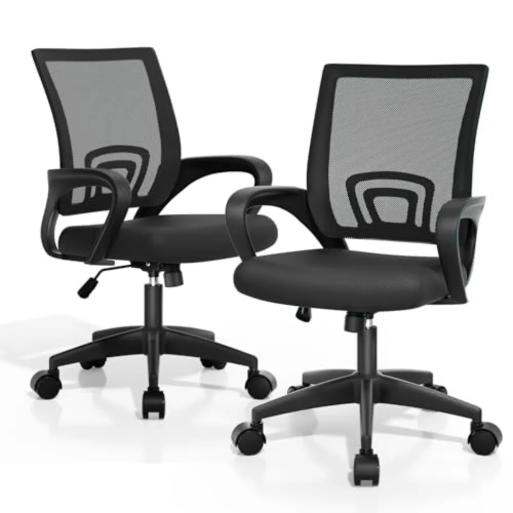 Office Computer Desk Chairs, 2 Pack, 300 LBS Capacity, Black | Mid-Back Ergonomic Mesh Chair w/ Lumbar Support