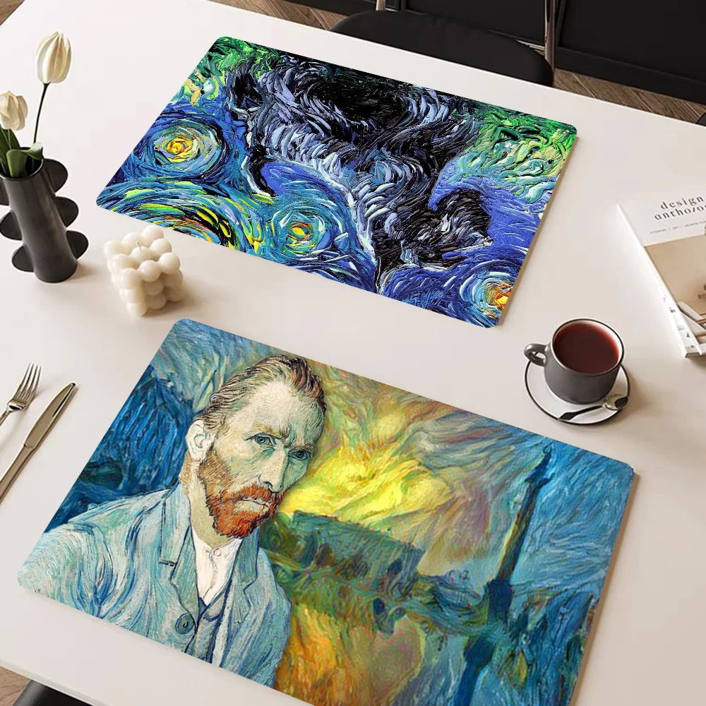 Van Gogh Starry Sky Art Kitchen Draining Mat Non-slip Drain Dish Mats Coffee Pad Heat Resistant Placemat Dustproof Pads