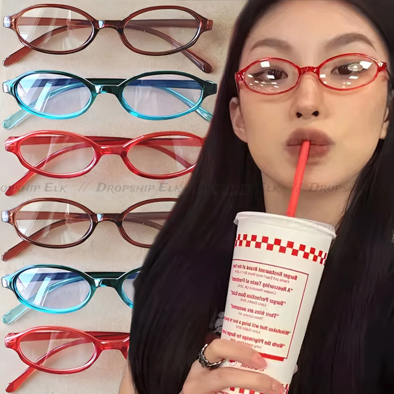 نظارات مضادة للضوء الأزرق للنساء ، بيضاوية ، مربعة ، ملونة ، إطار صغير ، نظارات كمبيوتر ، نظارات عتيقة ، جديدة ، Y2K