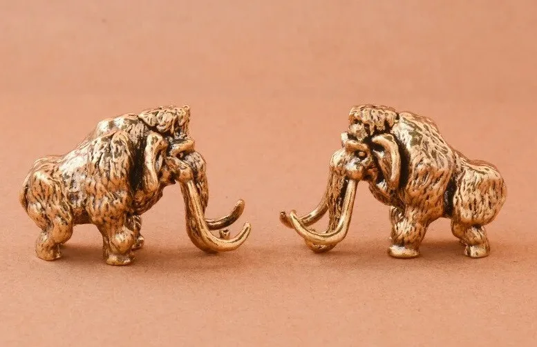 2Pc Brass Mammoth Elephant Figurine Mini Animal Statue Table Home Decoration Toy