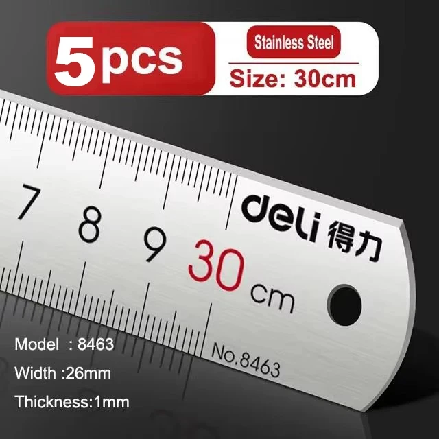 Deli Roestvrijstalen Liniaal 15/20/30cm Metalen Rechte Liniaal voor Thuis School Precisie Meten Tekening Tool Levert 1/2/5pcs - afbeelding 1