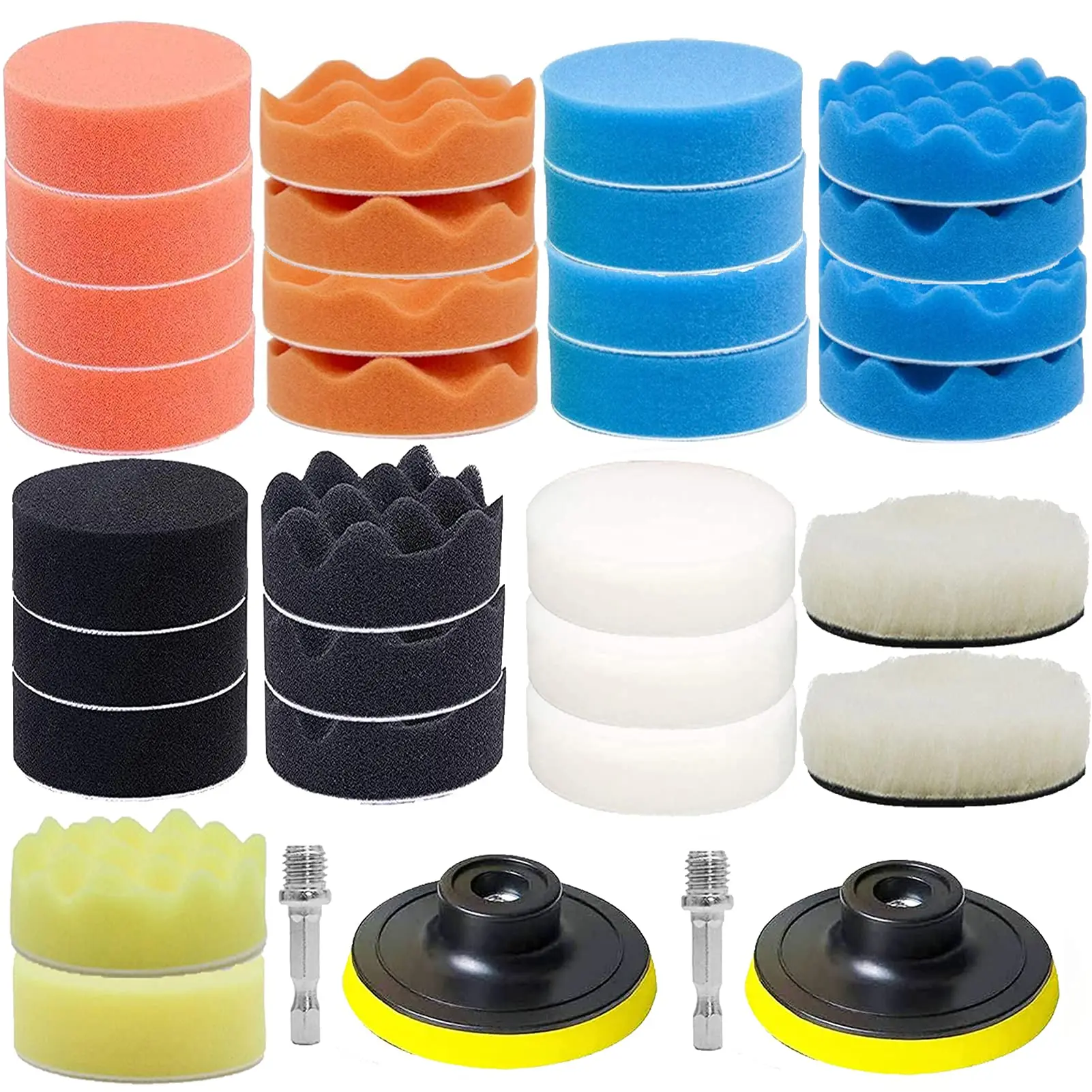 33 Pieces 4 Inch Buffing Polishing Pads Car Foam Drill Polishing Pad Kit Sponge Pads Buffer Polisher Kit Headlight Restoration K
