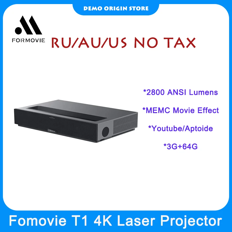 Formovie T1 4K potrójny laserowy projektor Fengmi 2800Ansi lumenów 3GB DDR4 + 64GB eMMC HDR10 Proyector do kina domowego