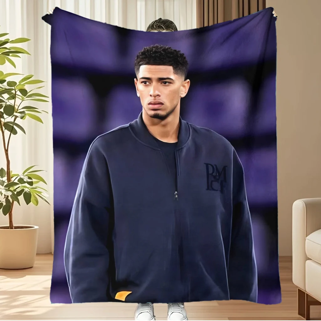 Jude Bellingham Fleece Throw Blanket, Purple Stadium Background Soft Warm Flannel Blanket for Football Fan Bed Sofa Couch Office