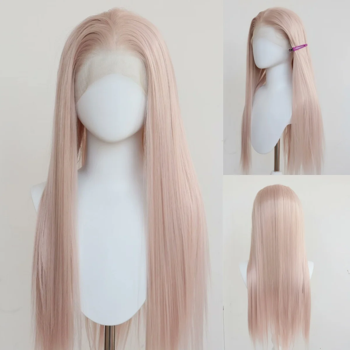 

Light Pink Wig Long Straight 13*4 Synthetic Lace Front Wigs for Women 26 Inch with Heat Resistant Fiber Hair for Cosplay Daily