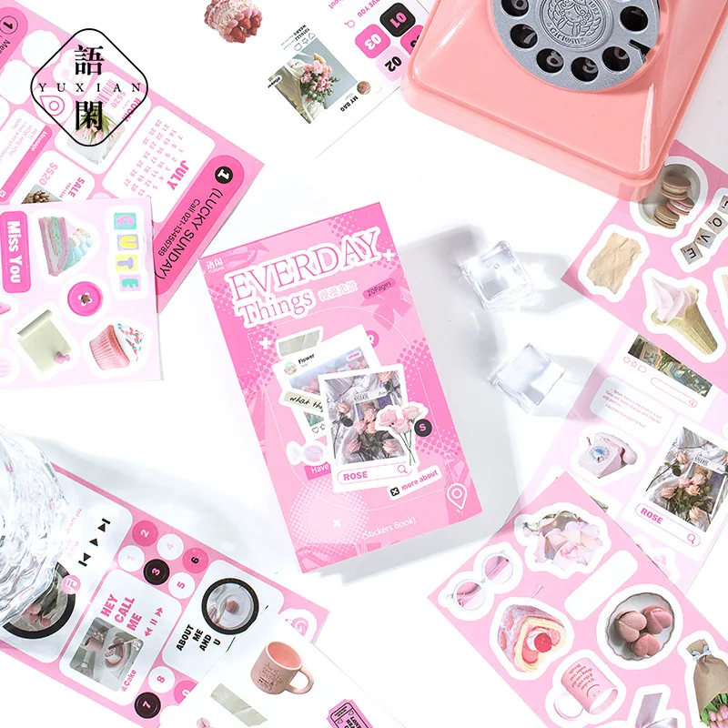 20 قطعة من ملصقات قطع القوالب الكرتونية الإنجليزية Kawaii Ins، ملصقات قرطاسية جمالية لتزيين سجل القصاصات