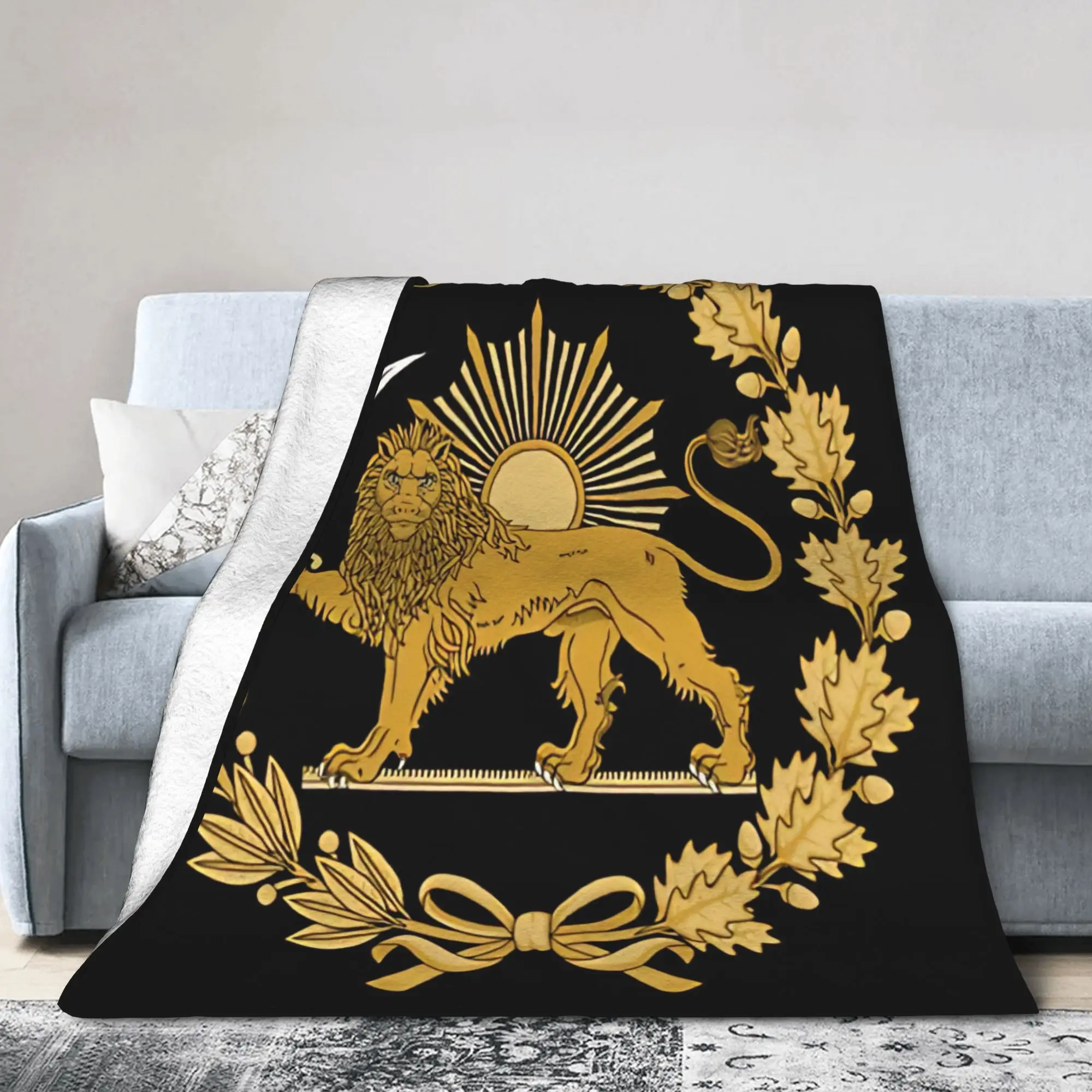 Lion and Sun Emblem of Persia Iran Blanket Quality Warm Soft Throw Blanket Autumn Office Couch Chair Sofa Bed Fluffy Bedspread