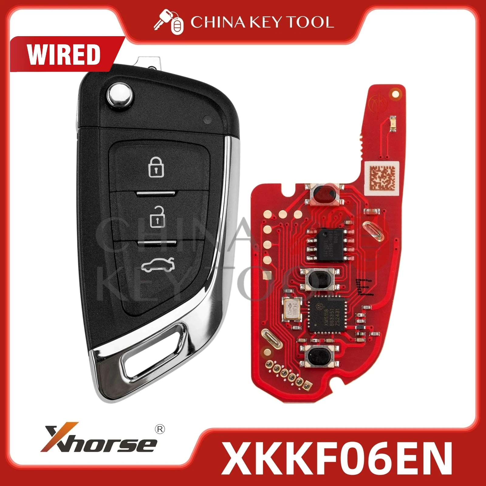 Original XHORSE XKKF06EN 2nd Gen Wire Remote Key Knife Flip 3 Buttons Wireless Programming XM5118 Chip VVDI Tool
