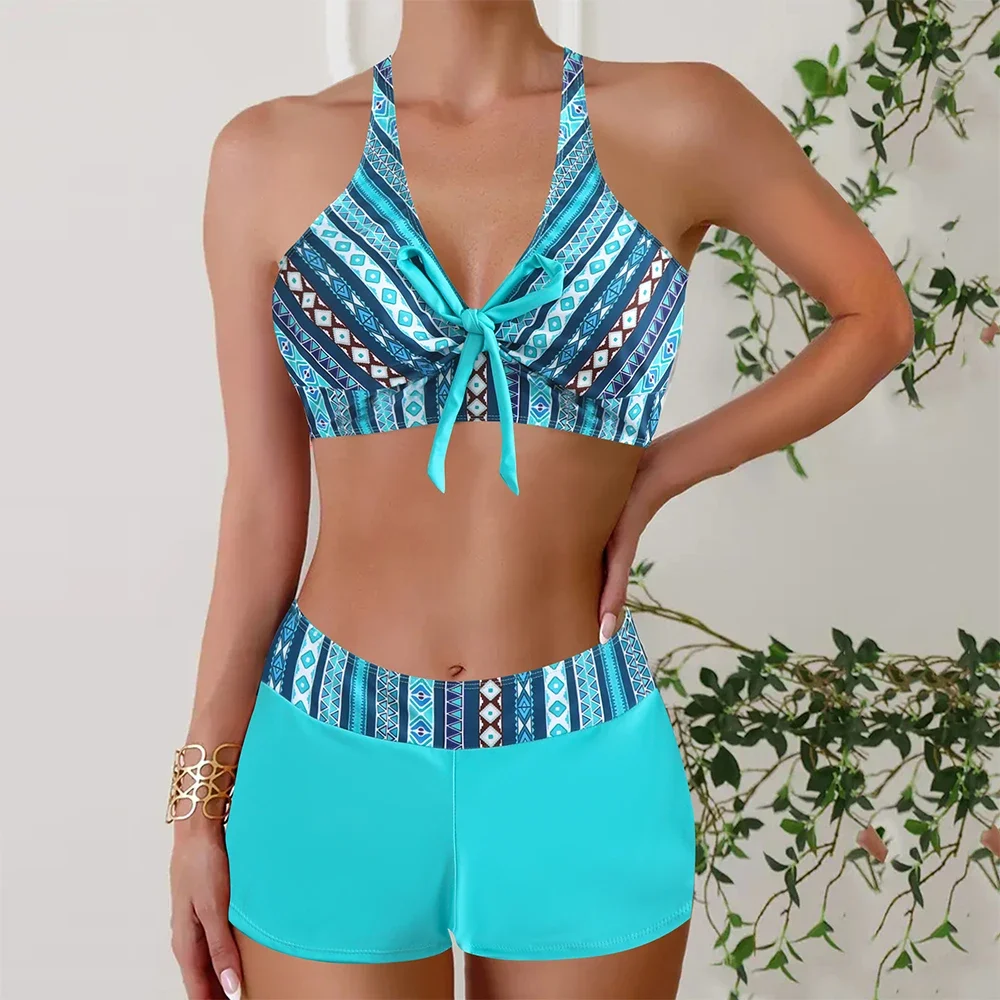 Modisches zweiteiliges Set mit tropischem Druck, Tankini, sexy Sommer-Bikini-Badeanzüge, Damen-Bademode und Strandbekleidung