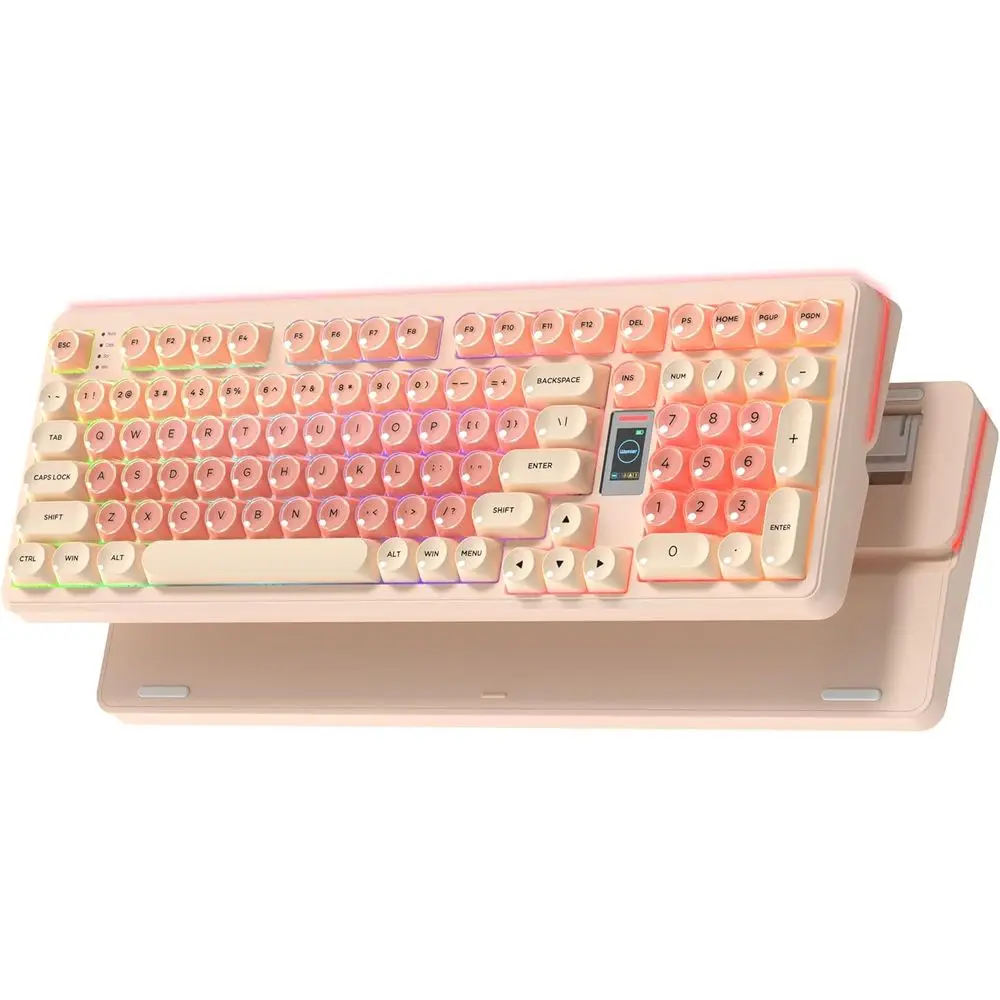 98% Layout Mechanical Keyboard, Pink Creamy Design, Gaming, Multimedia Shortcuts, RGB Backlit, Jelly Keycaps, Compatible with Wi
