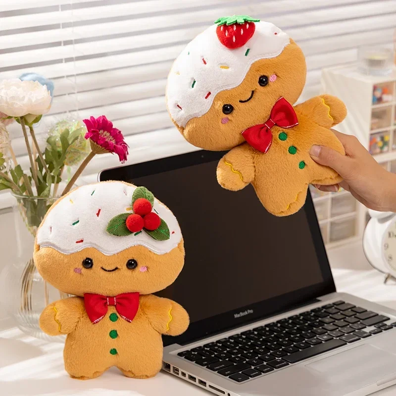 25cm Cartoon Gingerbread Man Plush Toys Biscuit Stuffed Baby Appease Doll Strawberry Vanilla Biscuits Man Pillow for Kids Gift