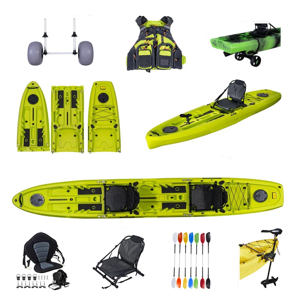 

2 Sections 1 Person 3 Sections Double Seater Recreational Sit on Top Plastic Boat Kayak for Fishing Backseat Chair Paddle