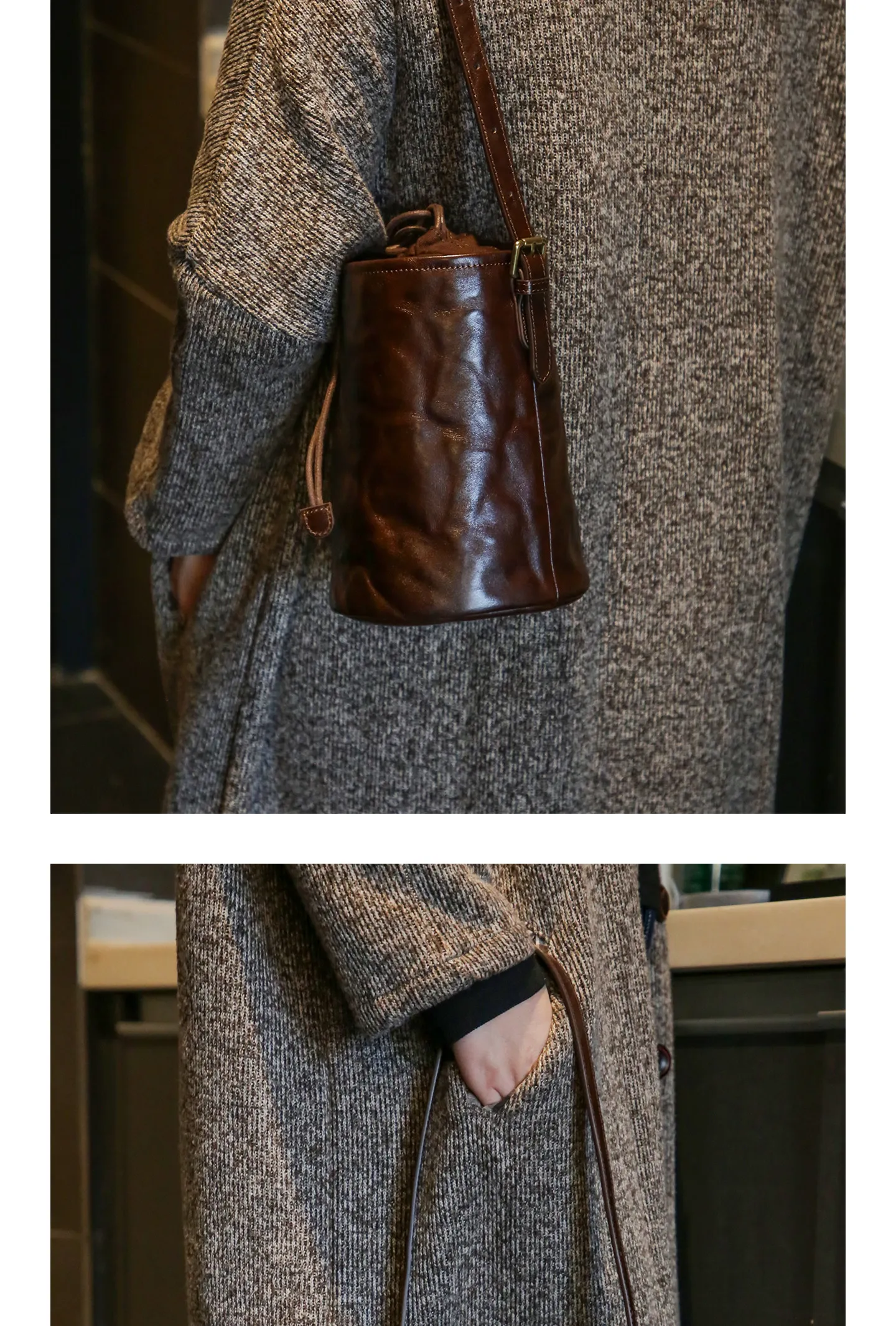 PNDME Vintage Designer handgefertigte, pflanzlich gegerbte Rindsleder-Damen-Beuteltasche, lässige Party-Umhängetasche aus echtem Leder. – Detail 8