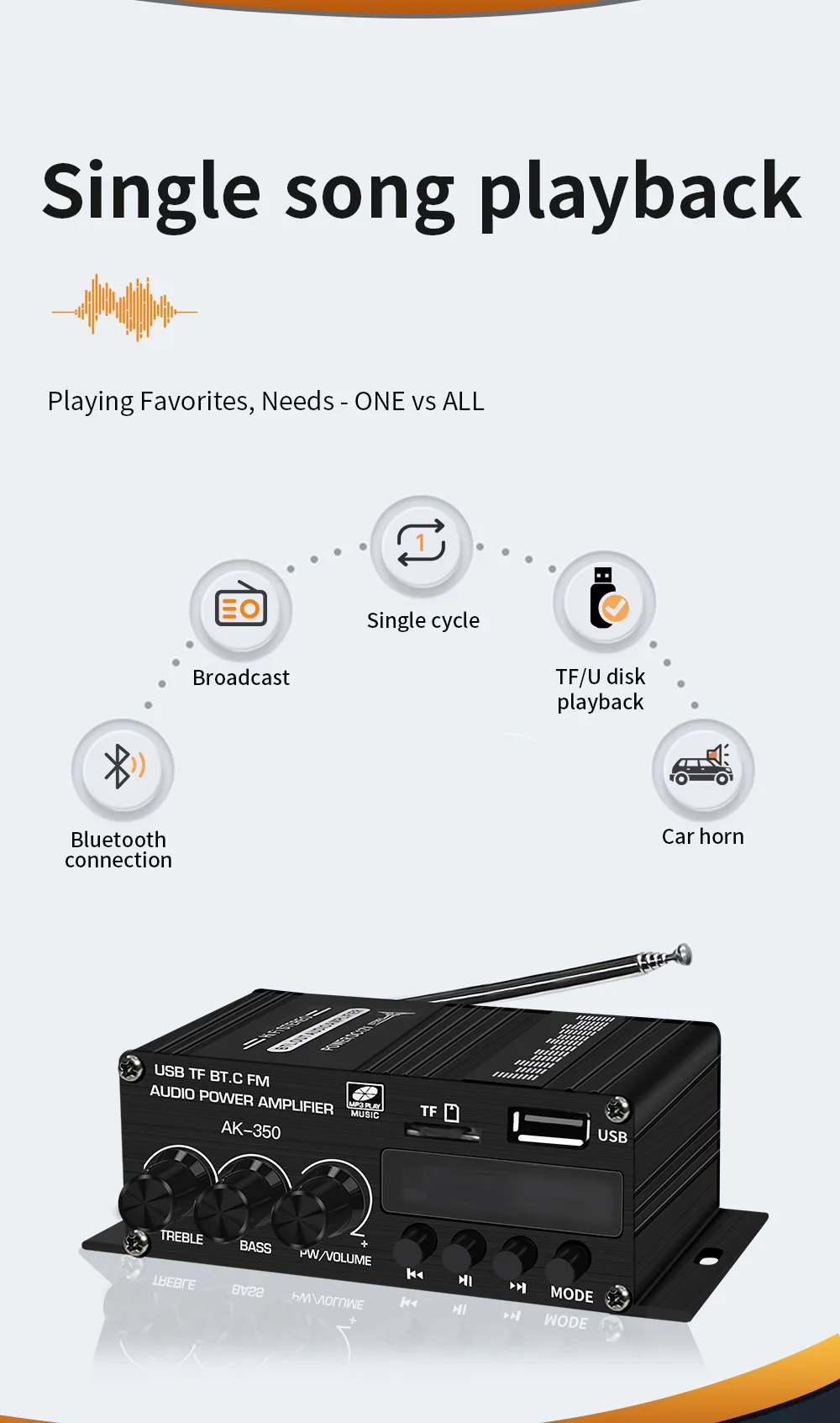 Amplificateur audio de puissance domestique Classe AK-350 AB, Amplificateurs de son, Bluetooth, Amplificateur numérique, Voiture, 2 canaux HiFi