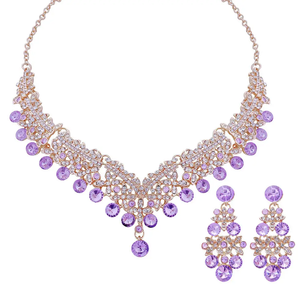 1Set Wedding Necklace Earring Set Delicate Shiny Jewelry Pendant for Women Gift Wedding Necklace Decorative Earring