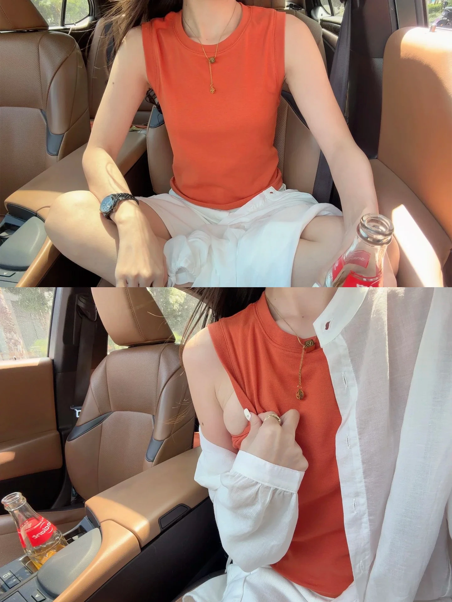 Orange Vest Women's Summer Wide Shoulder Strap Sleeveless Inner Wear Base Shirt Cover Side Breast No Strap Tank Top