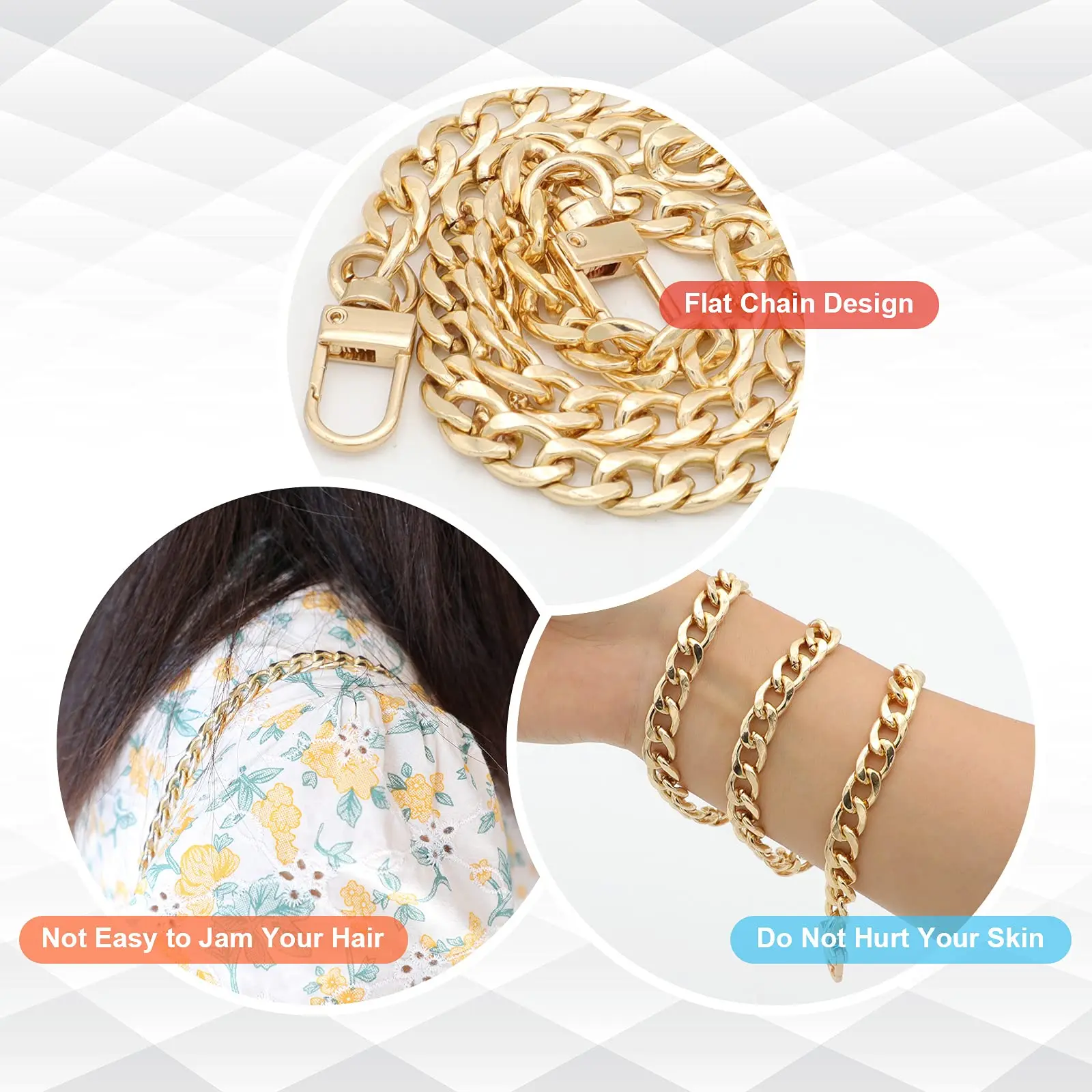 ทองสายโซ่ 43.3 นิ้วเปลี่ยนสายคล้องกระเป๋าโลหะถักสําหรับ DIY กระเป๋าถือไหล่กระเป๋า Crossbody