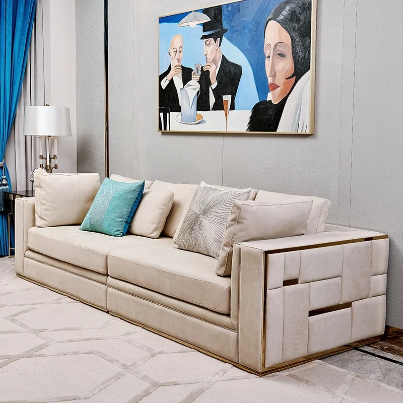 Light Luxury Italian Living Room Furniture Fancy Sofa Set Leather Sectional Sofa