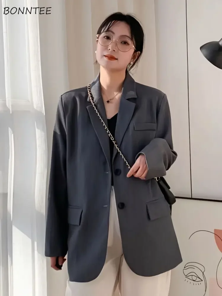 Blazers Women Casual Simple All-match Basic Korean Style Classic Temperament Ladies Fashion Ulzzang Spring Vintage Streetwear