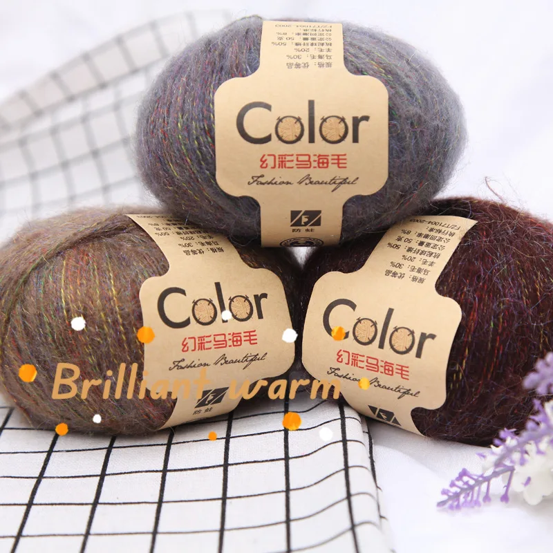 50g/roll Long Plush Colorful Fine Mohair Yarn Handmade DIY Crochet Knitted Sweater Scarf Hat Plush