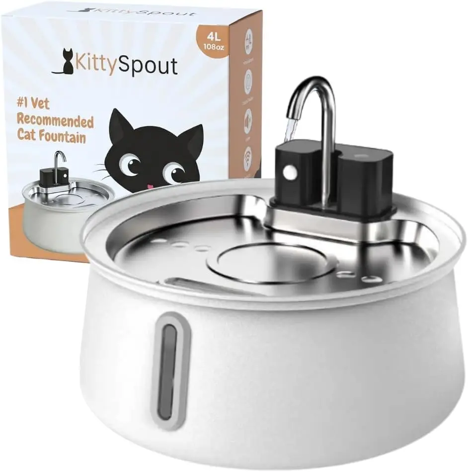 ^4L Stainless Steel Cat Water Fountain, Cordless Automatic Pet Drinking Dispenser, Quiet Circulating Water Bowl for Cats