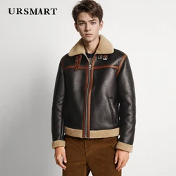 Men's Winter 2024 Leather and Fur Jacket - Thickened Sheepskin Bomber Coat Warm and Stylish