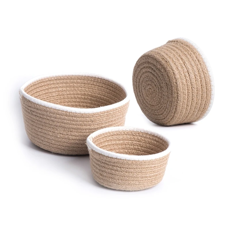 Handcrafted Linen Braided Baskets Artistic Crafted Linen Rope Woven Storage Baskets for Simplistic Living Spaces