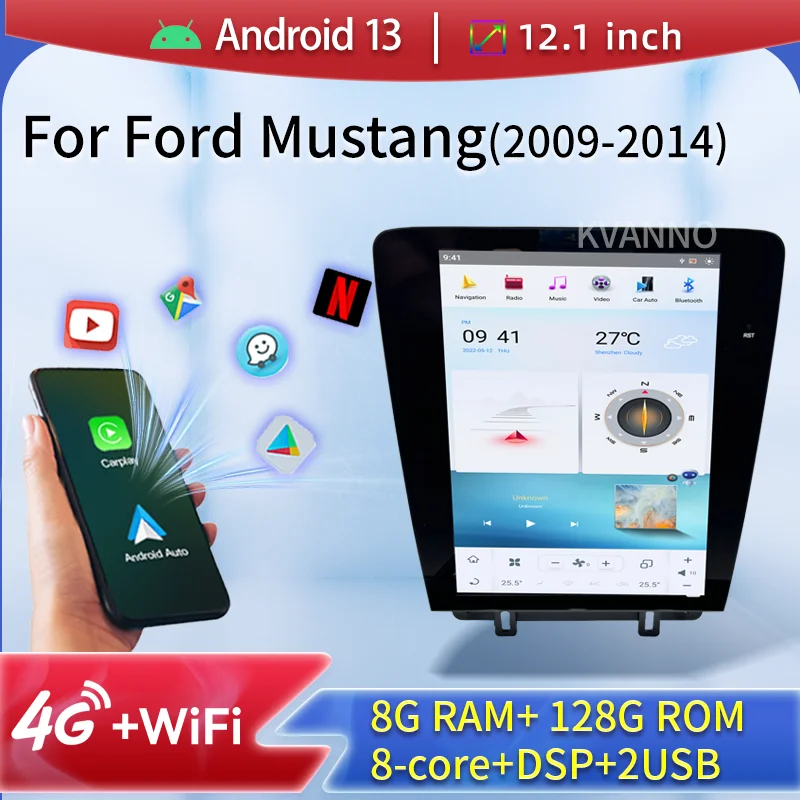 

Android 13 Car Radio For Ford Mustang 2009-2014 Carplay Stereo Tesla Touchscreen Multimedia Video Player GPS Navigation DSP WiFi