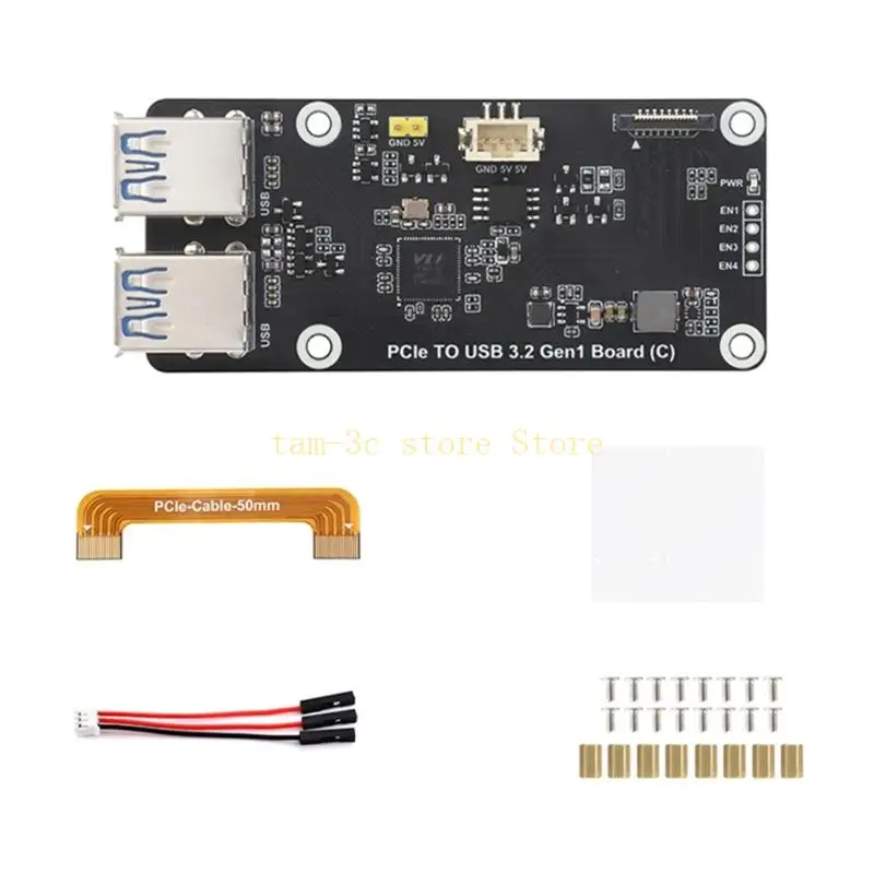 

4Port PCIe To USB 3.2 Gen1 Slot Expansion Board For RPi 5 Fast Speed D0UA