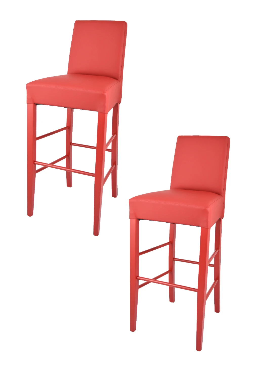 Tommychairs - Set 2 stools high Luisa beech wood red color, seat and back covered with faux leather red