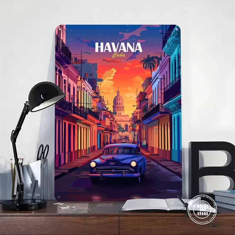 Havana Cuba Vintage Travel Personalized 3D Textured Metal Poster Wall Art Tinplate Sign for Decor Living Room Decoration Man