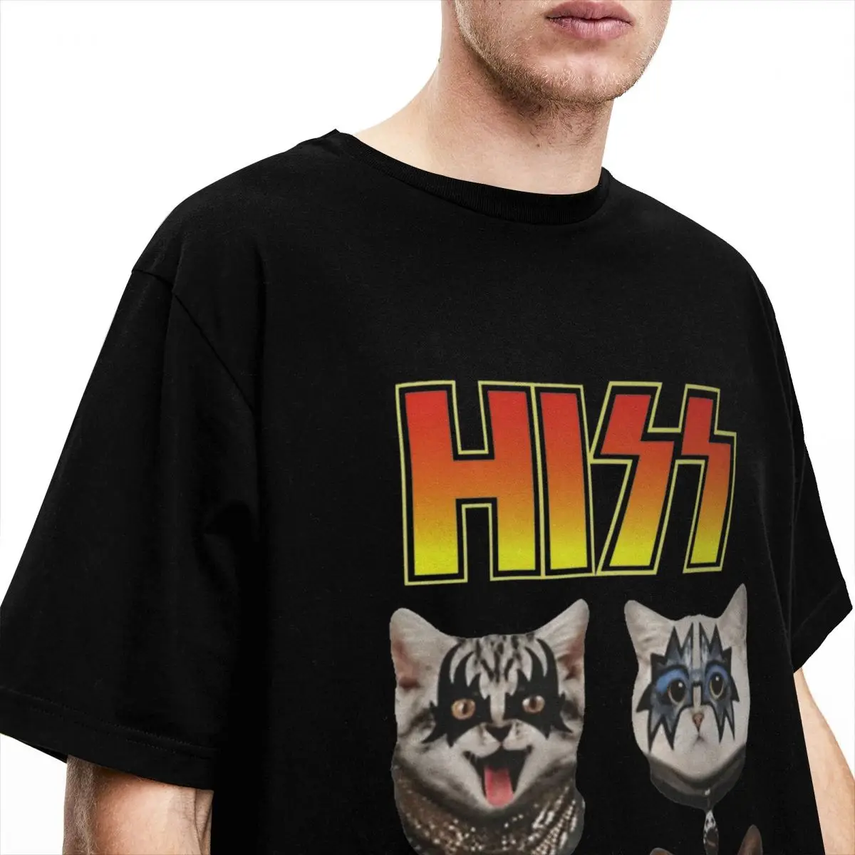 Mens T-Shirt Hiss Funny Cats T-Shirts Harajuku Classic Print Summer Tees Funny Print 100 Cotton Clothes Birthday Present