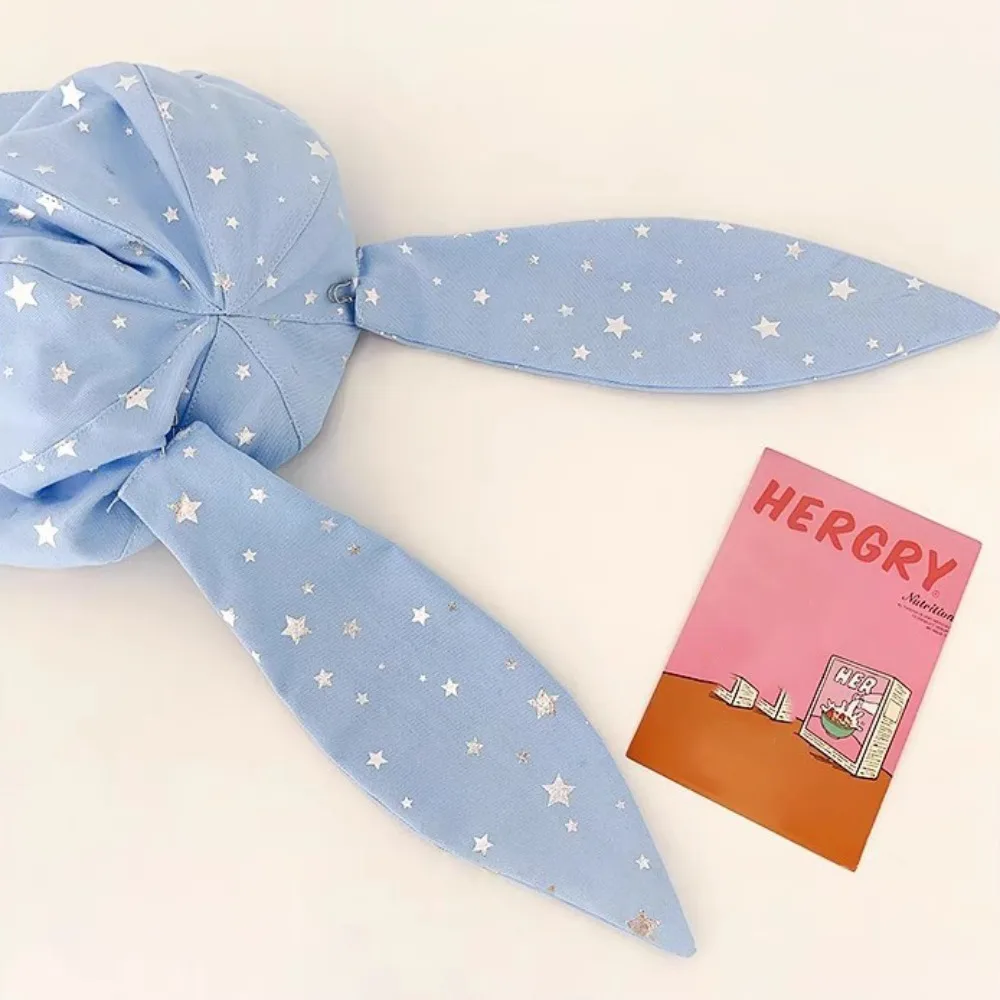 Fashion Cotton Silver Star Bowknot Cap Y2K Sunscreen Detachable Rabbit Ears Hat Punk Peaked Bunny Ears Berets Cap Men