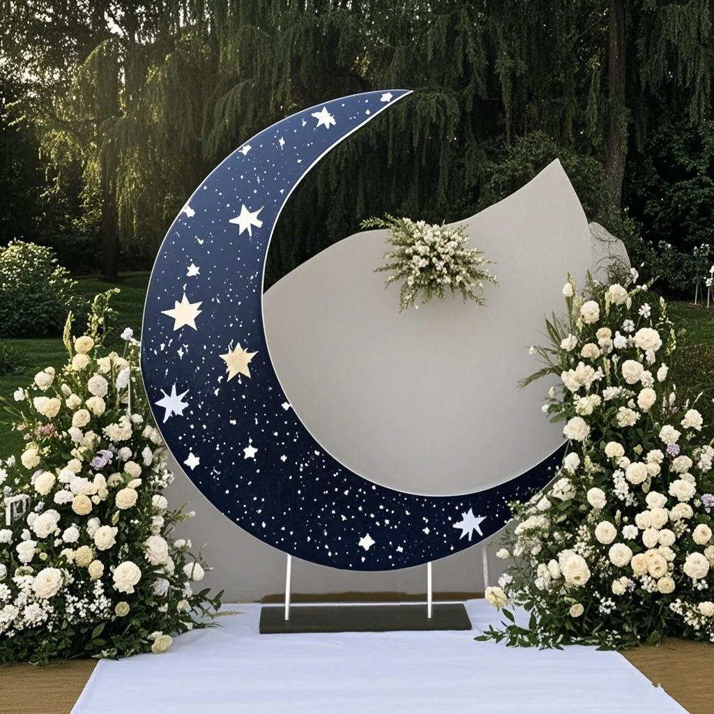 

6.5ft Moon Shape Baby Shower Decorations Customized Moon Backdrop Double Sided Printing Backdrop Arched Wall for Event