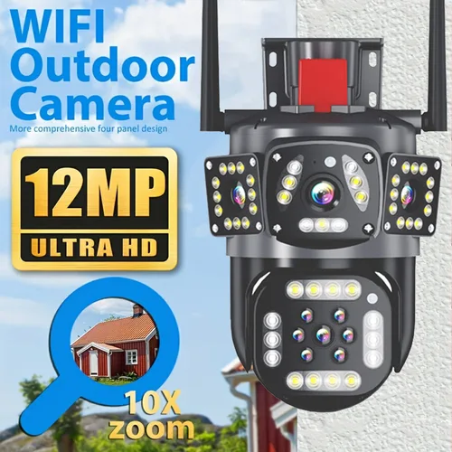 Cámara de vigilancia WiFi 6K 12MP para exteriores, tres lentes, protección de tres pantallas, detección de movimiento, cámara de vigilancia de seguridad IP PTZ