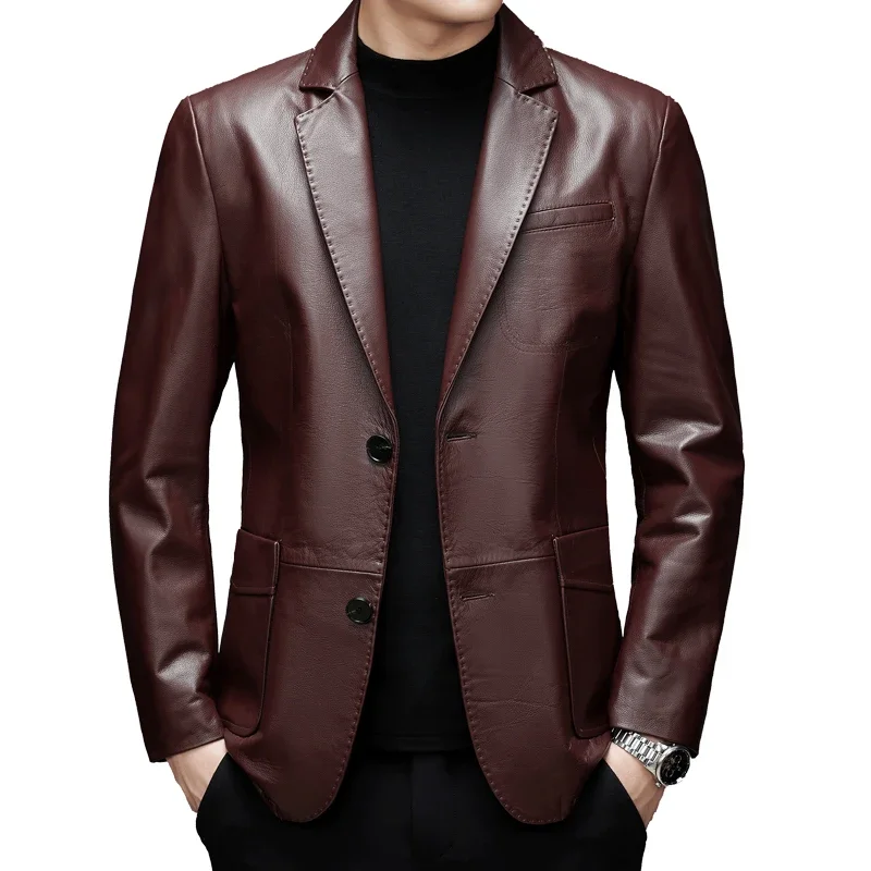 Spring Genuine Leather Jacket Men Top Layer Cowhide Suit Business Casual Coat Slim Leather Clothes for Men Clothing Abrigos FCY