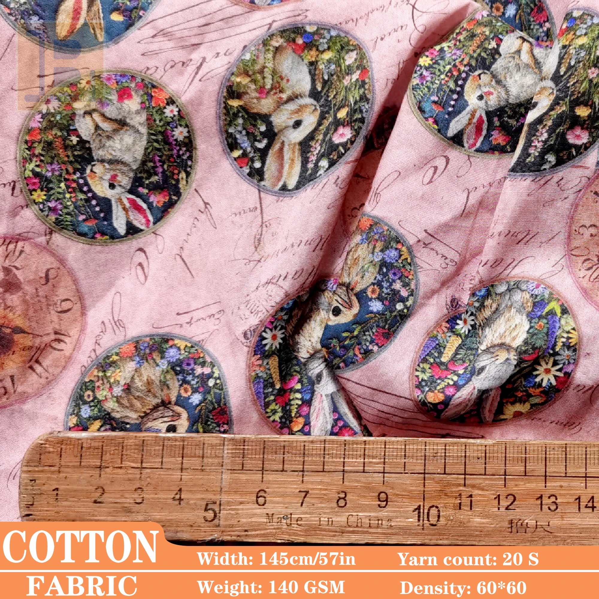 

100*145cm Cotton Fabric，20s Rabbit Print for DIY Quilting, Home Decoration Dress & clothing Sewing Designer Cloth (by meter)