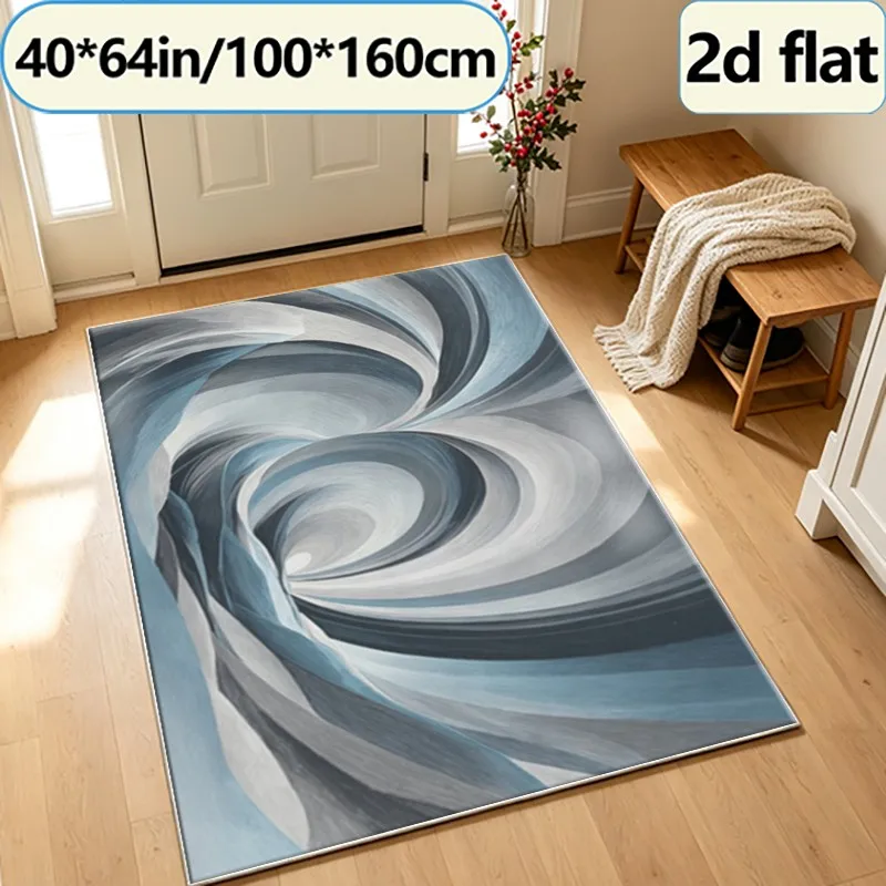 Blue and Gray Swirl Abstract Wave Carpet, Modern Art Carpet, Suitable for Living Room, Bedroom, Home Interior Decoration