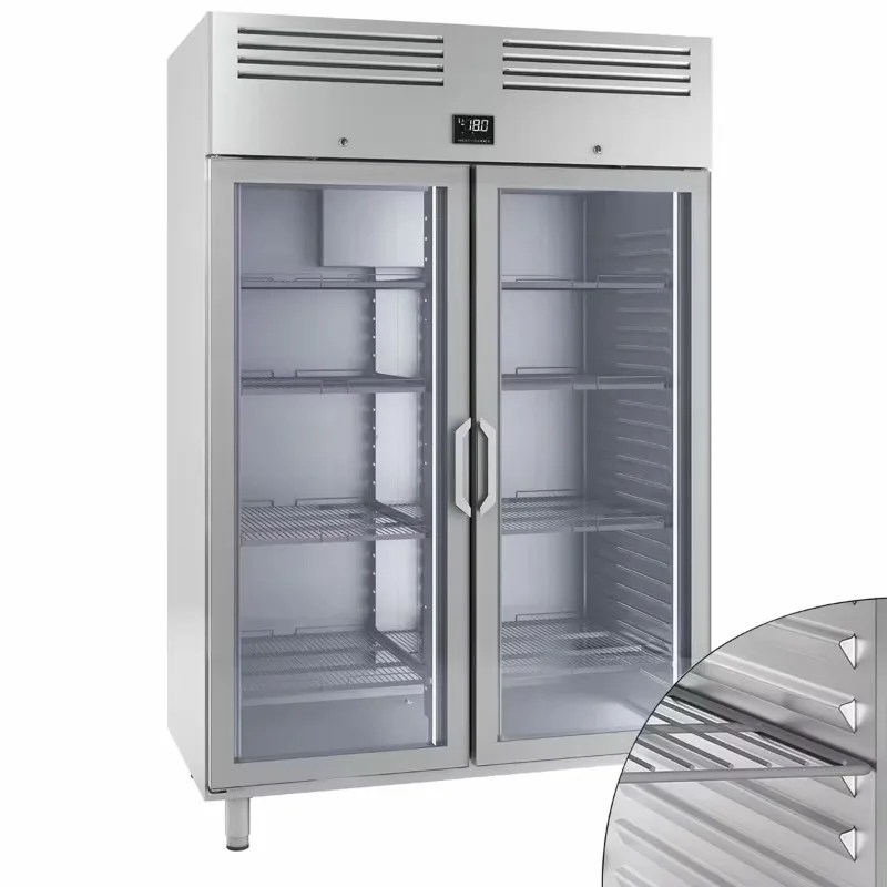 Commercial Kitchen Equipment Stainless Steel Rapid Cooling Double-Door Glass Door Freezer and Fresh Refrigerator