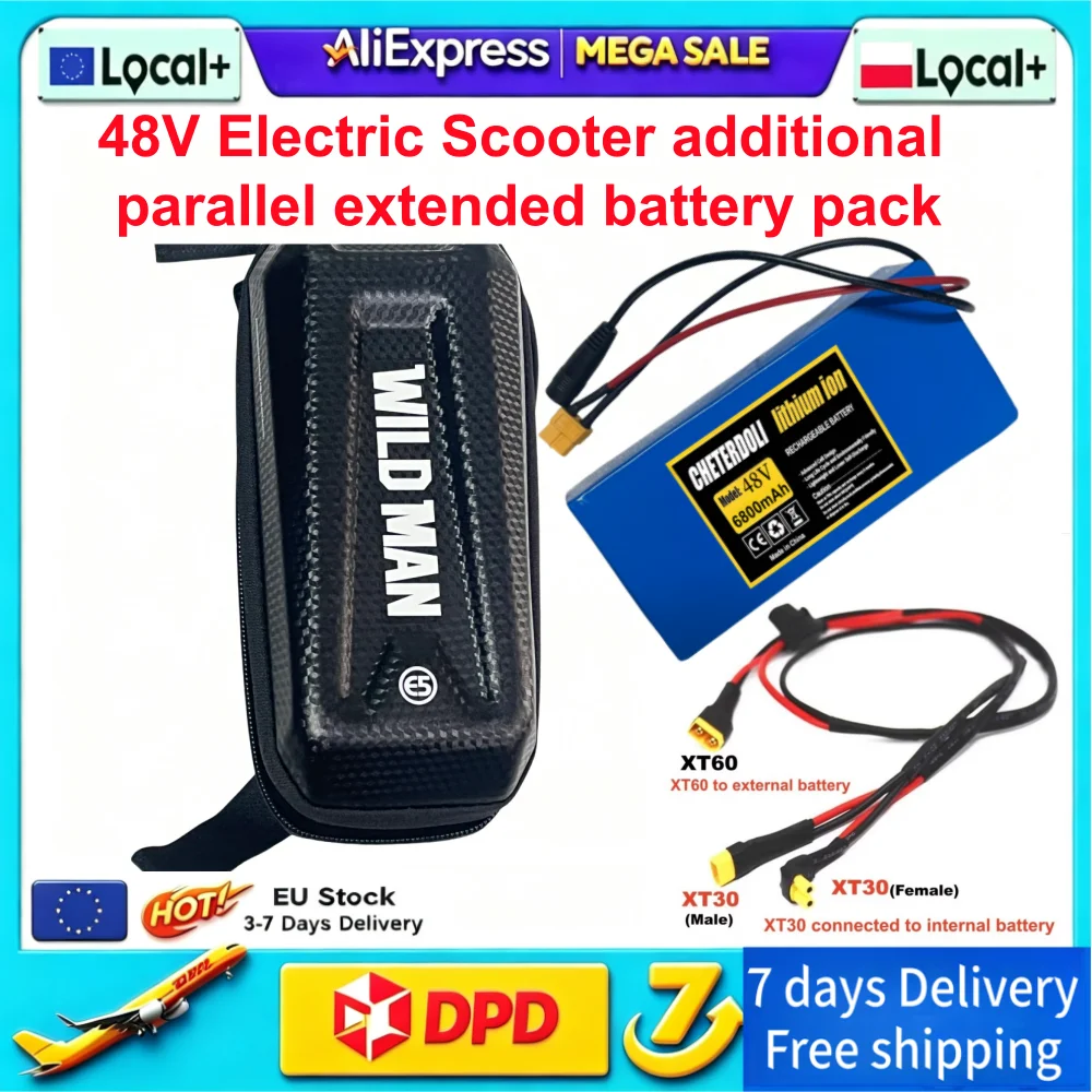 48V 6800mAh Lithium-Ionen-Erweiterungsakku mit integriertem BMS, zusätzliches Power-Upgrade-Kit, Reichweitenverlängerung, Ersatzakku für 48V-Elektroroller